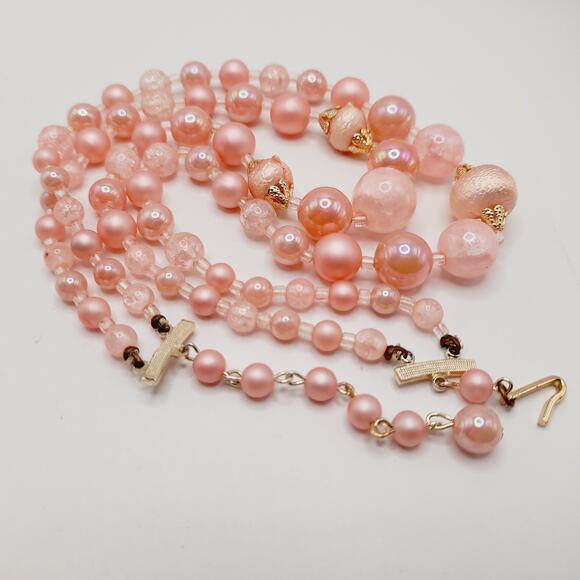Vintage Japan 1950s Pink Pearl Bead 2 Strand Necklace 16” Signed Hook - Picture 12 of 13